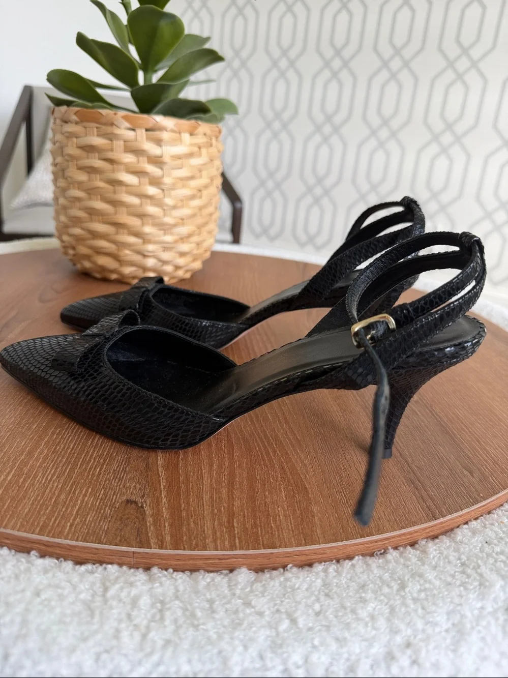 J.Crew Italian Leather Bow Slingback Heels Black Size 8 NWT